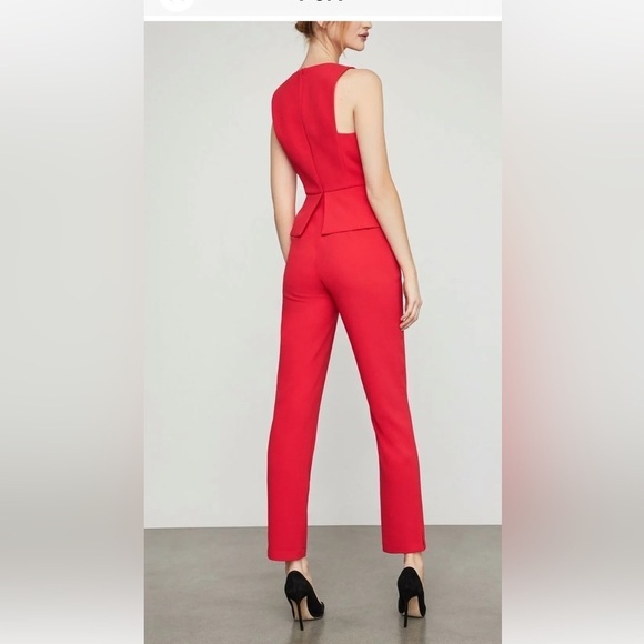 BCBG MaxAzria Cerys Peplum Jumpsuit lipstick red, V Neck Sleeveless Size  0 NWT - Picture 2 of 12
